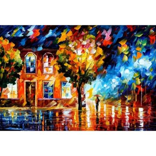 Modern landscape art city of moon light Palette knife oil painting on canvas High quality Handmade home decor