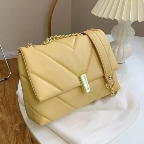 Hot Sale Chain Crossbody Bags For Women 2021 Summer Soft Pu Leather Shoulder Handbag Luxury Brand Small Flap Cross Body Bag Clut