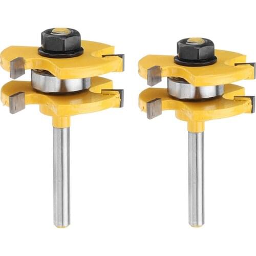 2Pcs 6/8mm Shank 3 Tooth T Mortise Tenon Cutter Woodworking Tongue Groove Router Bit Set