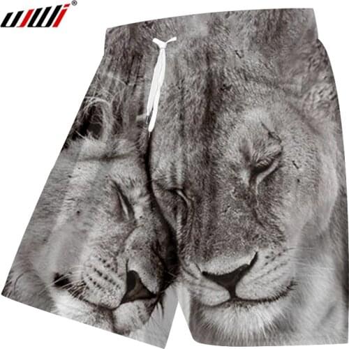 UJWI Mens New Loose Summer Beach Shorts Plush Pattern 3D Printed Tshirt Lovely Two Tigers Unisex Oversized 5XL