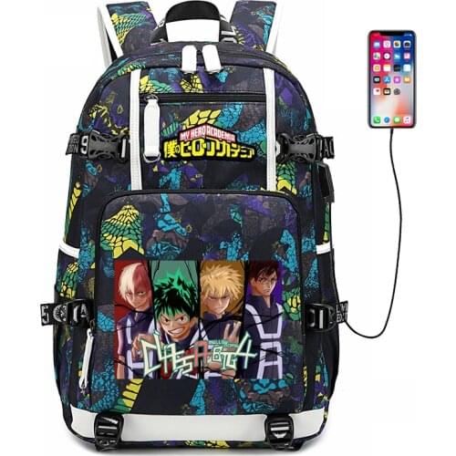 Large Capacity Waterproof Travel Backpack My Hero Academia School Bags USB Charging Laptop Backpack Cosplay Canvas Daypack