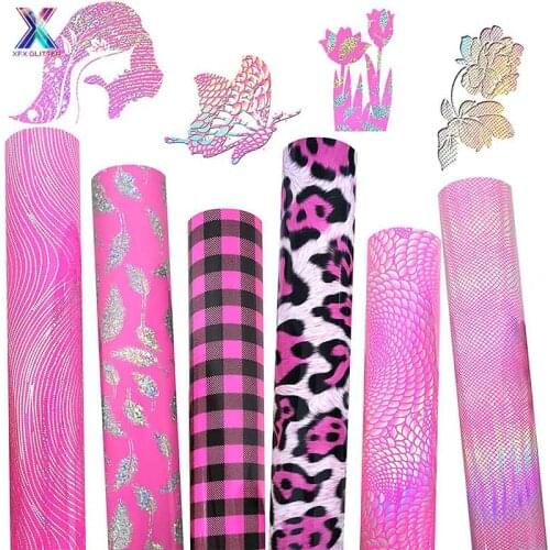XFX HTV 25x30.5cm Pink Holographic Pattern HTV Heat Transfer Vinyl Iron on Transfer Vinyl Chameleon Leopard Vinyl for Shirts DIY