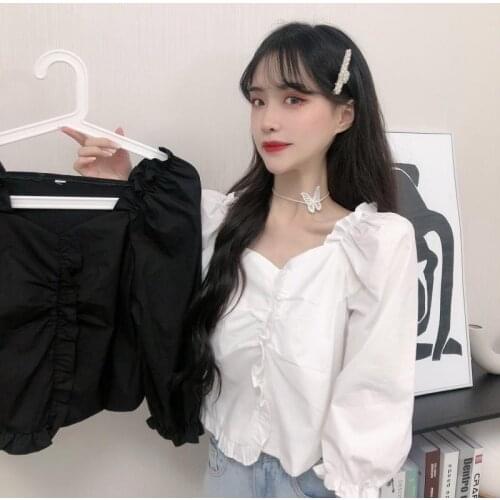 Women Blouse Womens Square Collar Ruffled Cropped Sleeves, 2021 Blusas Mujer De Moda