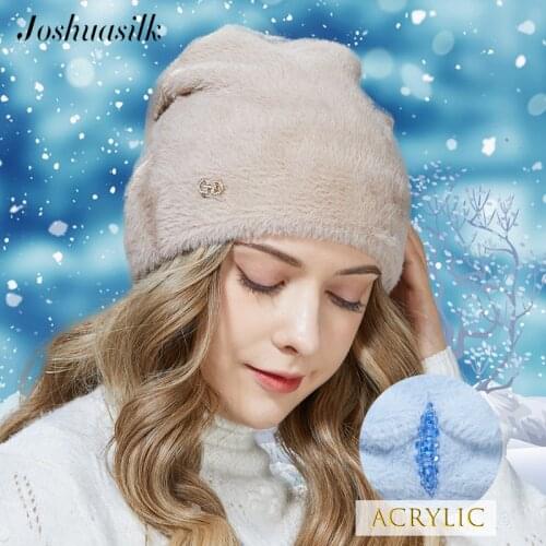 Joshuasilk Autumn Winter Woman hat Butterfly Tail Diamond decoration Faux fur and angora rabbits Ladies hat