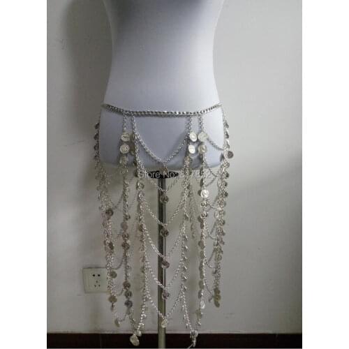 New Style Fashion Women Silver Plated Chains Layers Silver Plastic Coins Dancing Belly Waist Chains Jewelry 2 Colors WRB24