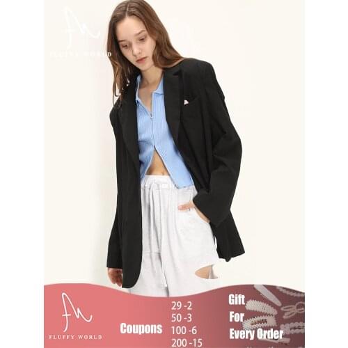 Women Blazer Multi-color Solid Color with Shoulder Pads Mid-length Blazer Jacket Fashion Tide High Street Outwear Autumn 2021