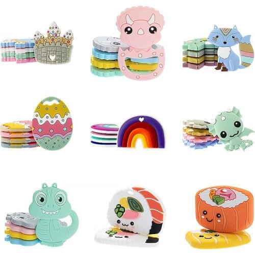 Animal Silicone Teethers BPA Free 1PC Baby Teething Necklace Toy Rainbow Sushi Dragon Silicone Cartoon Nursing Tiny Rod