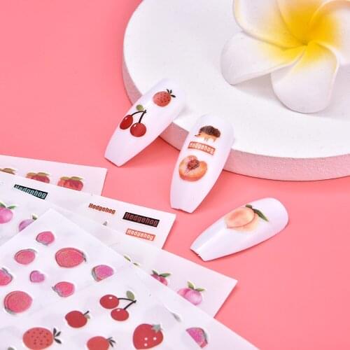 1 Pcs Cherry Peach Fruit Design Spring And Summer Cute Adhesive Waterproof Nail Stickers DIY Nail Decals Nail Art Decorations