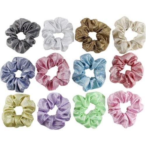 12Pcs/Set Fashion Shiny Elastic Hair Ropes Solid Color Glitter Hair Ropes Hair Scrunchies Party Dress Up Hair Accessories