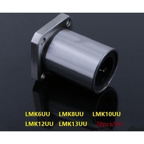 20pcs/lot LMK6UU LMK8UU LMK10UU LMK12UU LMK13UU Square Flange linear motion ball bearing bushing for CNC router parts LMK
