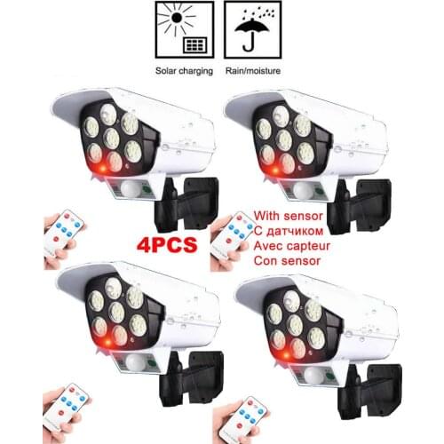 4pcs remote Solar motion sensor lamp light Fake Dummy Camera Outdoor Indoor Simulation Flashing Red LED Security Surveillance Si