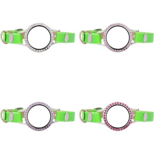 5pcs/lot 30mm Different color crystals Locket 23cm Green Single Wrap PU Leather Locket Bracelet Wristband With 50pcs Charms