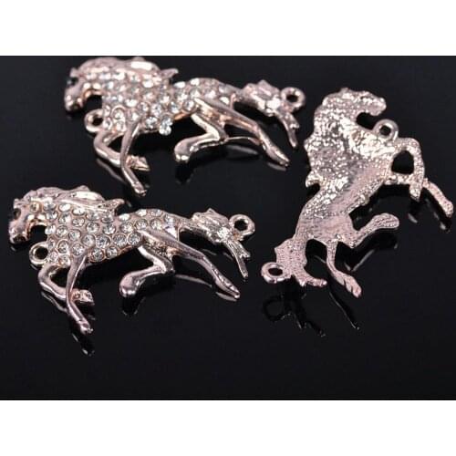 5pcs 42mm x 29mm Horse Shape Rose Gold Plated with Crystal Rhinestones Paved Charms Connectors for Jewelry Making DIY Crafts