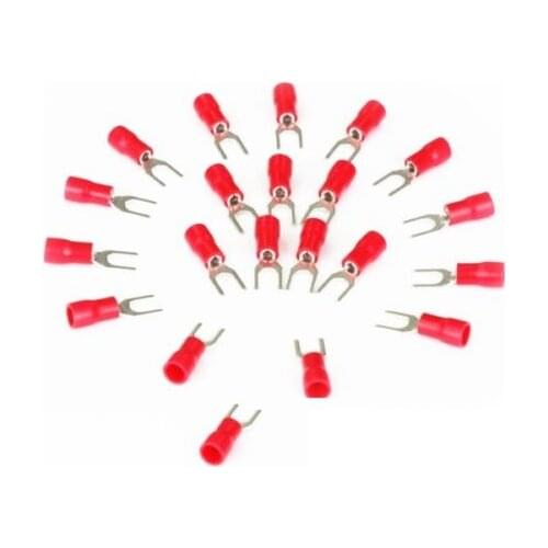 50Pcs Red SV1.25-4 Furcate Pre-Insulating Fork Spade 22~16AWG Crimp Terminals