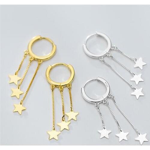 925 Sterling Silver Tassel Star Bead Statement Drop Earring for Women Fashion Korean Jewelry eh718