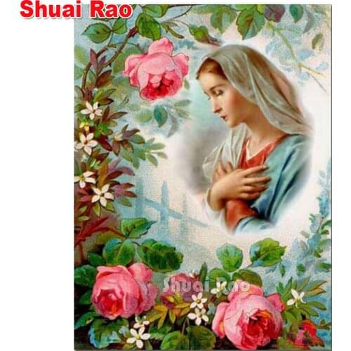 Diamond embroidery Virgin Mary Flowers 5D DIY full Square Round diamond painting Religious