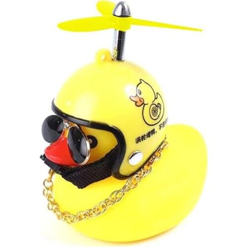 Car DIY Duck With Helmet Pendant Small Yellow Duck Road Bike Motor Helmet Riding Cycling Accessories Without Lights Decoration