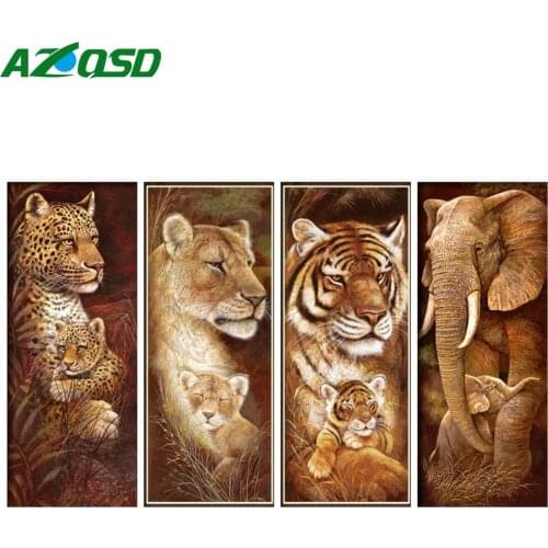 AZQSD DIY Diamond Embroidery Elephant Leopard Tiger Mosaic Picture Of Rhinestones Diamond Painting Giraffe Animals Home Decor