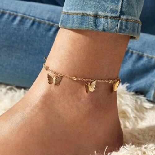 Gold Color Butterfly Anklet Stainless Steel Ankle Bracelet Boho Beach Anklets for Women Leg Chain Foot Bracelets Female Jewelry