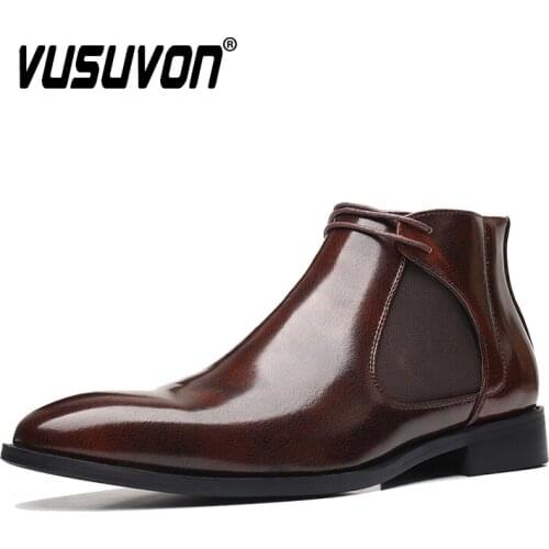 Brand Dress Boots Men Shoes 2020 New Italian Leather Shoes Man Slip On Strap Black Brown Wedding Party Shoes Mens Boots
