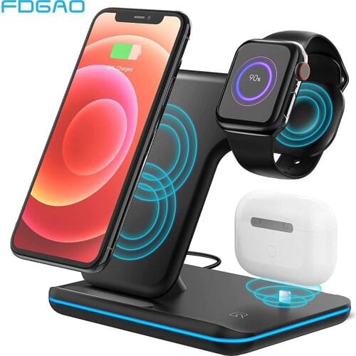 15W Fast Wireless Charger Stand for Apple Watch 6 SE 5 4 3 3 in 1 Qi Charging Station For iPhone 12 11 XS Max XR X 8 Airpods Pro