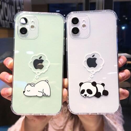 Cute Cartoon Bear Panda Phone Case For iPhone 12 11 Pro Max 11 Pro 12 XS Max XR XS X 7 8 Plus Transparent Soft Shockproof Cover