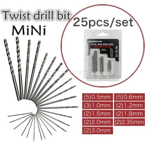 DHL 50set 25pcs/set HIGH-SPEED STEEL MINI DRILL BIT SET Shank Twist Drill for Wood and Metal Drilling