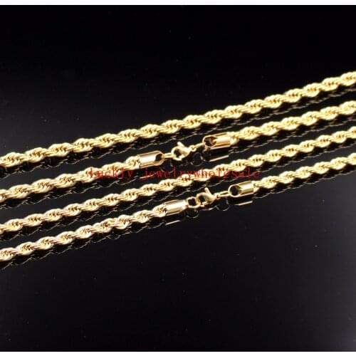 GNNAY wholesale 5pcs Lot Gold 4mm twisted Rope Chain Necklace Stainless Steel Mens Jewelry 18''-28