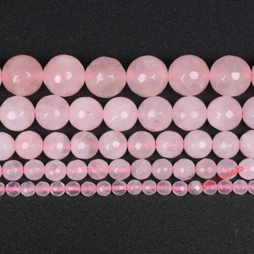 Fctory Price natural Faceted Pink Quartz Loose Beads Stone 15" Strand 4 6 8 10 12MM Pick Size For Jewelry Making