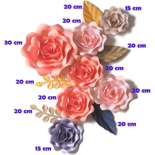 DIY Artificial Flowers Fleurs Artificielles Backdrop Giant Paper Flowers 7PCS+ 5 Leave Wedding Party Decoration Living Room