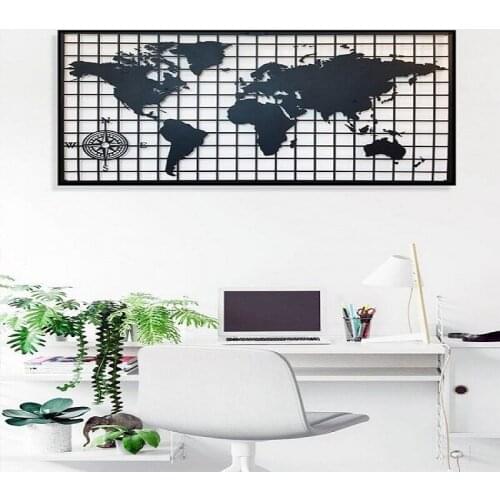 Plaid Metal World Map Compass Metal Wall Decor Art Decor 3D Metal Sculpture Home Decor Office Decor