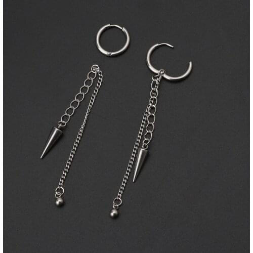 Korean KPOP Album Titanium Steel Long Tassel Chain Drop Earrings J60E