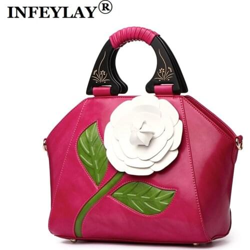 Beautiful creative 3D flowers shoulder bag embossed National style handbag fashion girl messenger bags dress woman vintage Bag