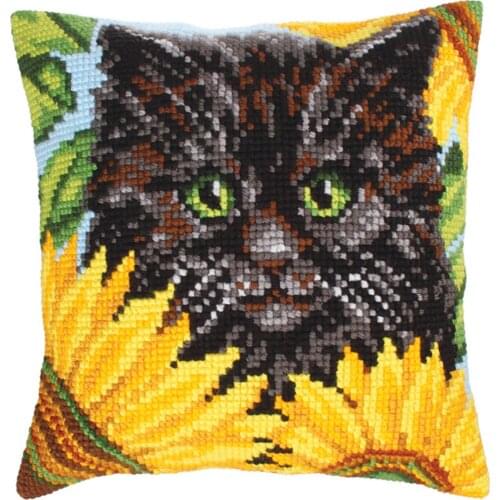 Latch Hook Cushion Sunflower Pillow Case Color Canvas Acrylic Yarn Latched Hook Pillow Kits Crochet Cushion Cover