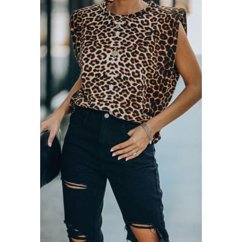 Leopard Padded Muscle Tee women ribbed crew sleeveless tank tee tops summer casual plus size s-2xl Tank tops