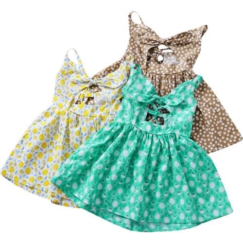 FOCUSNORM 0-5Y Summer Girl’s Halter Dress Sleeveless Backless Hollowed V-Neck Bow Floral Print A-Line Dress