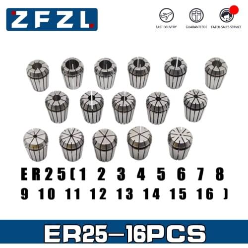 16PCS Spring ER25 Collet Set 1-16MM Spring Collet ER25 Chuck Set High Precision CNC Machining Center
