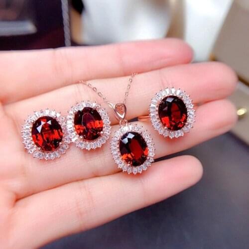 Natural Mozambique garnet three set 925 sterling silver inset for girlfriend wedding party anniversary holiday gift