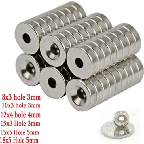 10PCS Super Strong Round Neodymium Countersunk Ring Magnets 15 mm x 4 mm Hole: 5 mm Rare Earth N35 Neodymium 15*4