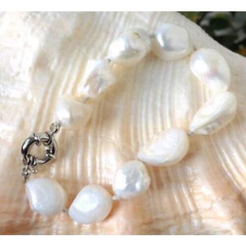 New hot Charming 10x12mm baroque white freshwater pearl bracelet 7.5 " AAA