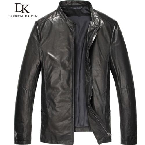 Dusen Klein New Mens leather jacket Autumn Outerwear Black/Slim/Simple/Casual/Genuine Sheepskin/ Leather Coat 15S1420