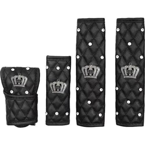New With Diamond Car Seat Belt Cover Seat Belt Shoulder Pad Crown Crystal Rhinestones Shifter Gear Cover Hand Brake Accessories