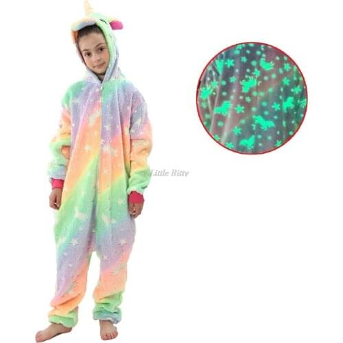 Glow in the Dark Adult Unicorn Pajamas Children Pyjamas Oneise Kids Girls Kigurumi Pajamas Animals Sleepwear Homewear Nightsuits