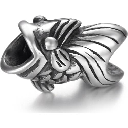 Stainless Steel Fish Bead Polished 5.5mm Hole Metal European Beads Animal Charms for DIY Jewelry Making Accessories