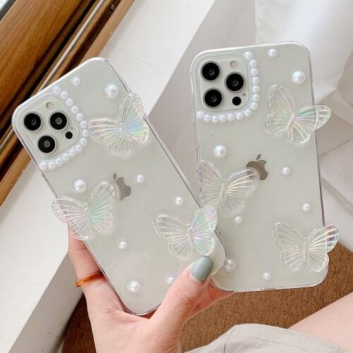 3D Butterfly Glitter Clear Phone Case For iPhone 11 12 Pro Max XS XR 7 8 Plus SE 2020 Mini Soft Back Cover Coque