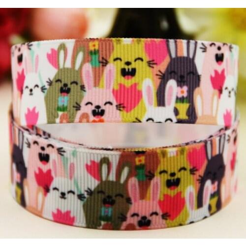 22mm 25mm 38mm 75mm rabbit cartoon printed Grosgrain Ribbon party decoration 10 Yards X-03659