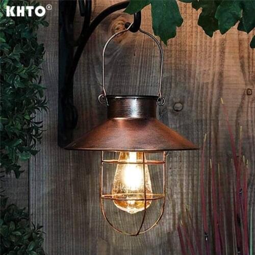 Retro Solar Lantern Outdoor Hanging Solar Light Vintage Solar Lamp with Warm White Bulb for Garden Yard Patio Xmas Party Decor