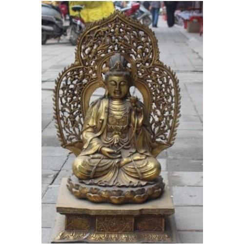 RHS0029 24" Tibet Bronze Gilt Seat Kwan-Yin Guan Yin Goddess Buddha Dragon Kylin Statue