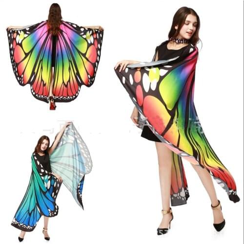 Shawl Women Butterfly Costume Halloween Costume For Women Colorful lady Chiffon Butterfly Wings