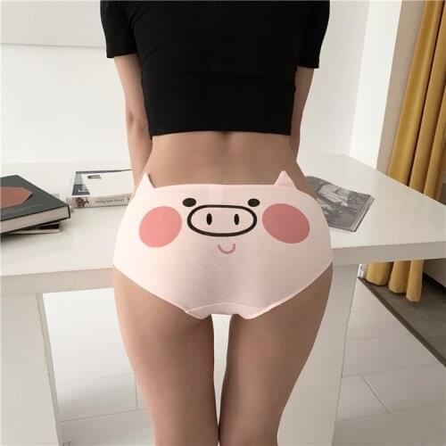 Cute Cartoon Pink Pig Stereo Ear Womens Underwear Cotton Seamless Ladies Panties Mid-Waist Beautiful Girl Briefs FemaleLingerie